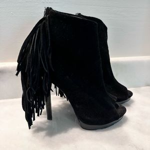 Naughty Monkey Womens VINTAGE Y2K Fringe Stiletto Heeled Boots Black Size 7.5